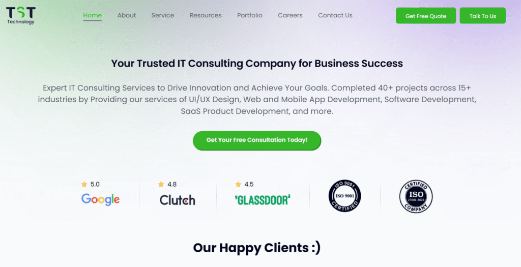 TST Technology Case Study 2 TST Technology Home page Screenshot for SEO Case study